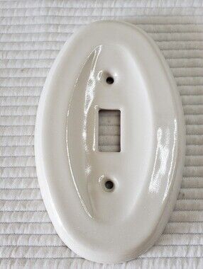 Glossy White Light Switch Plate Cover Ceramic Oval Vintage Cottagecore Solid
